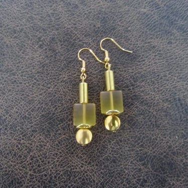 Gold and yellow frosted glass earrings 