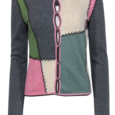 John Galliano - Vintage Multicolored Patchwork Wool Blend Cardigan Sz S
