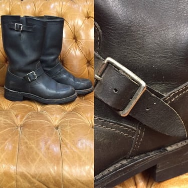 Vintage 1980s, Black Leather Boots, Motorcycle Boots, Biker boots, Buckle Boots, Rockabilly Boots, Vintage Boots, 1980s Boots 