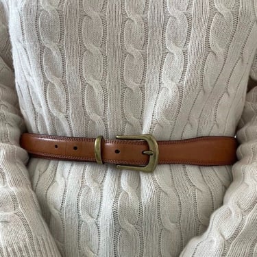 Coach Womens British Tan Brown Leather Solid Brass Buckle Made in USA Sz 34 Belt 