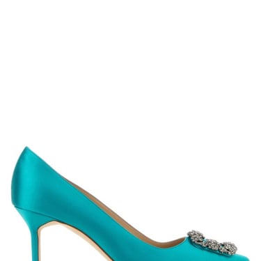 Manolo Blahnik Women Turquoise Satin Hangisi Pumps