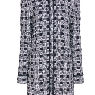 St. John - Black & White Checkerboard Knit Longline Jacket Sz 14