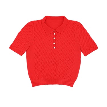 Vintage Red & Gold Knitted Half Sleeve Top Size Medium Cable Knit Sweater Collared Top Fall Knitted Sweater 1950s Top Ribbed Sweater Shirt 