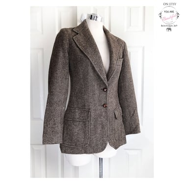 Vintage Tweed Classic English Riding Jacket, Evan-Picone, 1970's, Wool, Suit, Blazer, Womens Size 6 Herringbone, Equestrian 