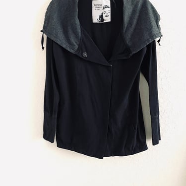 Guess Y2K Vintage Black Rolled Collar Snap Closure Jacket Size Large 