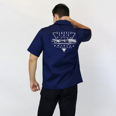 Men's Blue Classic Cars Edition Embroidered Short-Sleeve Top S-4XL 