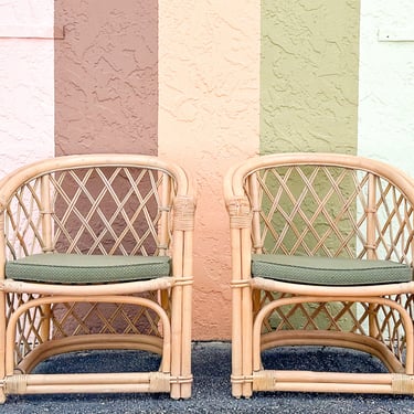 Pair of Ficks Reed Rattan Barrel Chairs