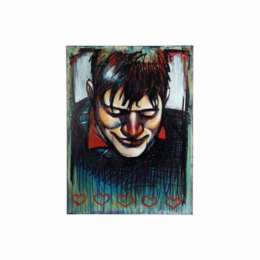 Vintage Oil Painting on Canvas Expressionist Portrait Joker 