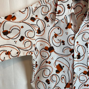 70’s Men’s shirt Joel brand size Medium abstract cosmic pattern brown & white dots short sleeve retro 1970’s shirts 