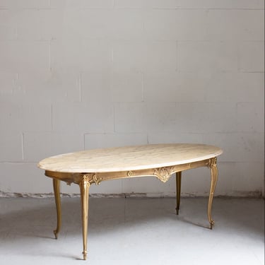 1970s French Louis XV style marble and brass coffee table