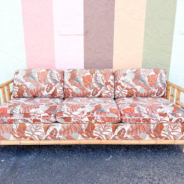 Old Florida Style Rattan Upholstered Sofa