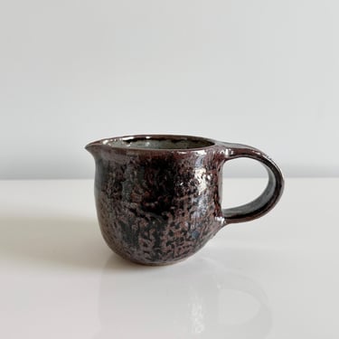 Studio Pottery Ceramic Pitcher Creamer Jug Metallic Bronze Glaze Handmade Vintage 