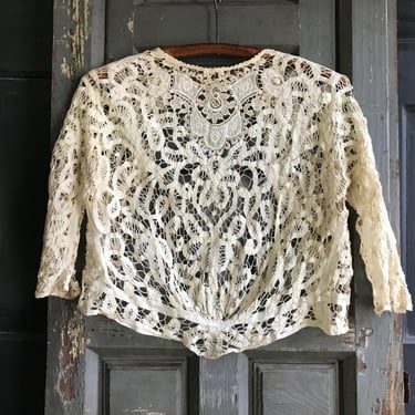 Edwardian Cream Lace Blouse, Tape Ribbon Lace, Wedding Ecru White Antique Bridal, Period Clothing, Size Small, For Restoration 