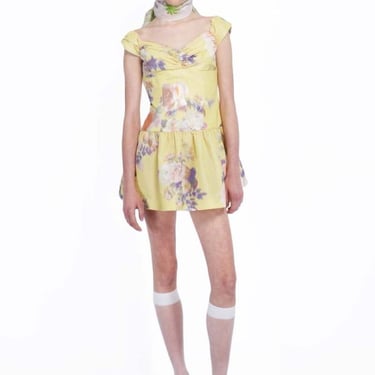Anna Sui Cabbage Rose Taffeta Sweetheart Dress - Lemon Multi