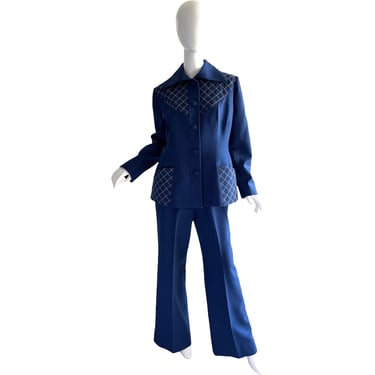 70s Lilli Ann Dress Suit / Vintage Metallic Bell Bottoms Suit / 1970s Mod Skirt Set Large 