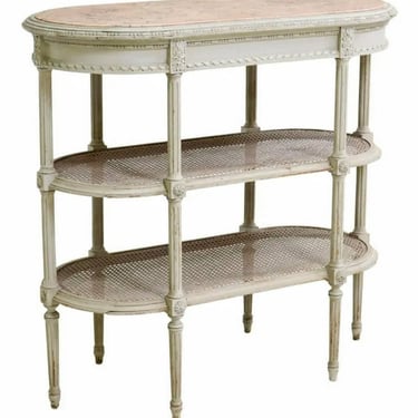 Antique French Louis XVI Style Marble-top Caned Painted Tiered Server Table Late 19th / Early 20th Century 