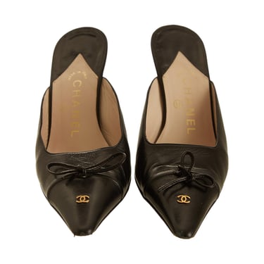 Chanel Black Logo Bow Heels