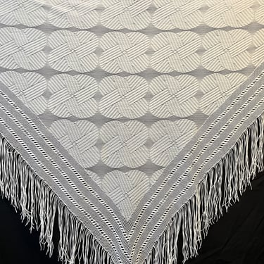 vintage lace shawl white fringed wrap bohemian piano shawl 