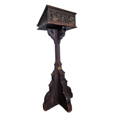 Large Antique Gothic Revival Carved Oak Religious Church Altar Synagogue Lectern Book Stand Podium 