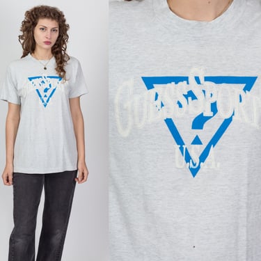 Vintage 90s Guess Sports T Shirt - Unisex Medium | Unisex Heather Grey Logo Graphic Tee 