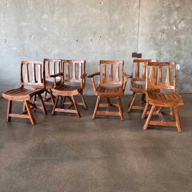 Primitive Rustic Solid Wood Dining Table With 6 Chairs