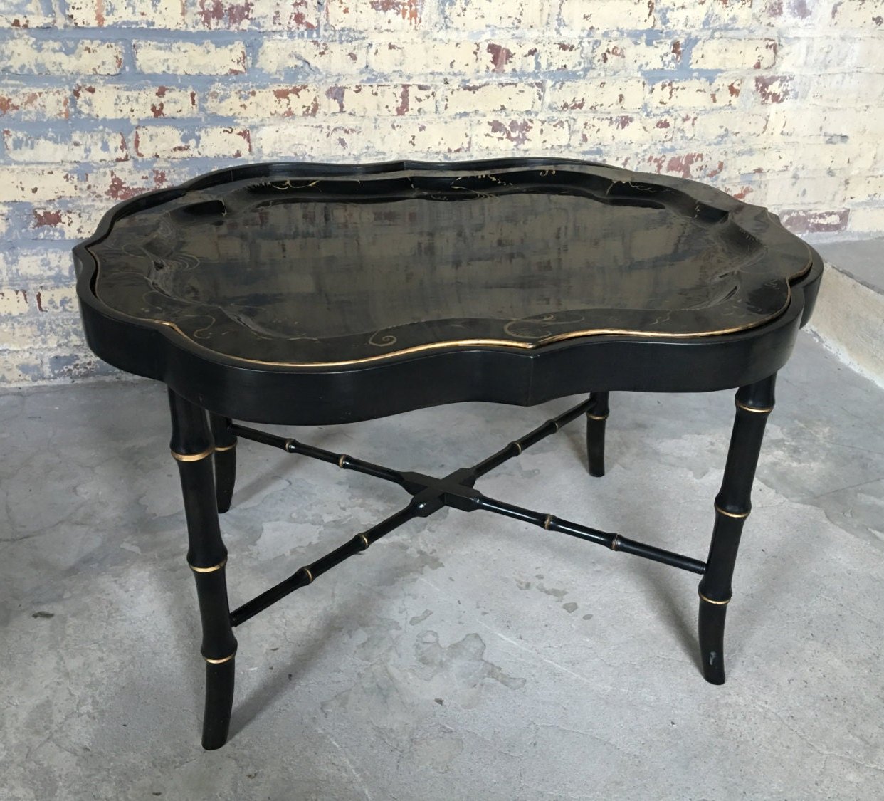 Vintage Black Lacquer Faux Bamboo Tray Table - | Dare To Be Vintage ...