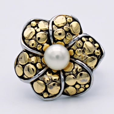 90's pearl sterling size 6.75 bubble petal flower ring, China 925 silver vermeil floral boho statement 