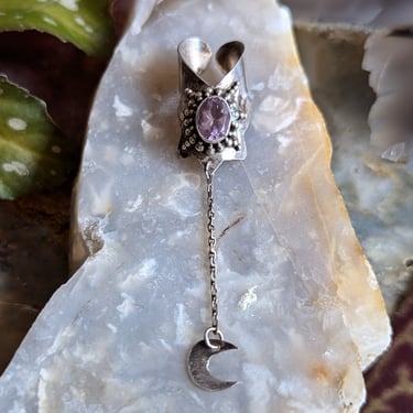 Sterling Silver Moon Amethyst Ear Cuff