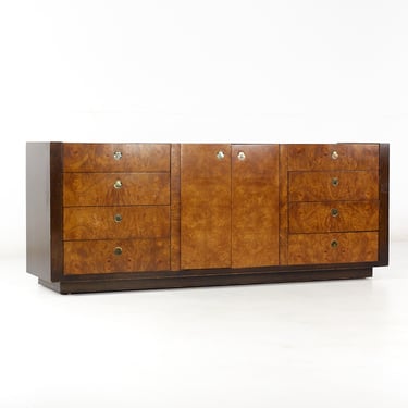 Century Furniture Mid Century Burlwood and Brass Lowboy Dresser - mcm 