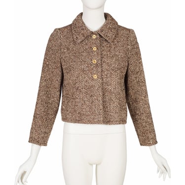 Yves Saint Laurent Haute Couture 1960s Vintage Numbered Brown Tweed Wool Jacket 
