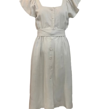Halston 70s Summer White Linen Pinafore Dress with Sash Belt