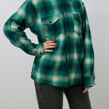 1950s Green Black and White Plaid Jackshirt Shacket Sport Togs by GWG