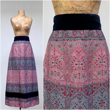 Vintage 1960s/1970s Tapestry and Velvet Maxi Skirt, Rich Hippie, Boho Festival Fashion, 28