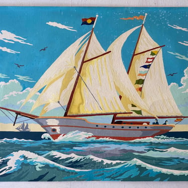 60's Vintage Paint By Number Sailboat Painting, Homeward Bound, Crafting, Sailing, Sailboat With Flags, Sailor 