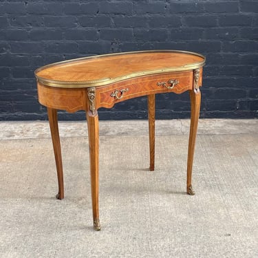 French Louis XV Antique Carved Kidney Style Desk with Inlay & Bronze Ormolu, c.1950’s 