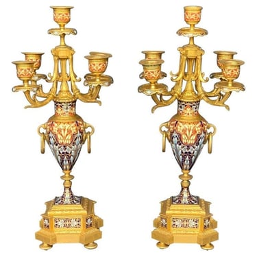 19th Century Pair of Louis XV Champlevé Candelabra