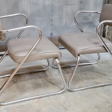 Pair of Mid-Century Modern 1950's Chrome Chairs in manner of Kem Weber 