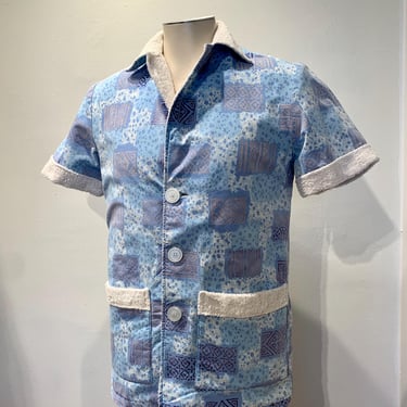 Vintage 1950'S Cabana Beach Shirt - CEEB of MIAMI - Printed Cotton - 3 Button Closure - Terry Cloth Lined - Men's Size Medium 