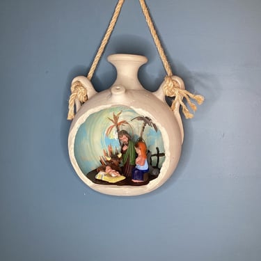 Vintage nativity scene in a vessel folk art 