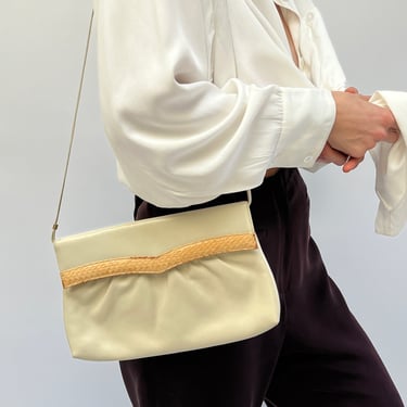 Vintage Ecru Leather Shoulder Bag