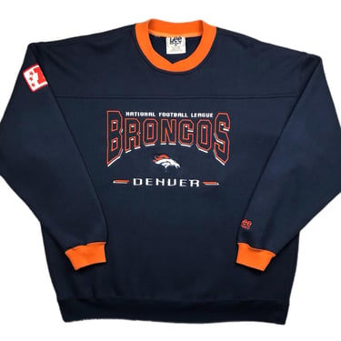 Vintage 90s Lee Sport/Nutmeg Mills Denver Broncos Football Embroidered AFC Crewneck Sweatshirt Pullover Size XL 