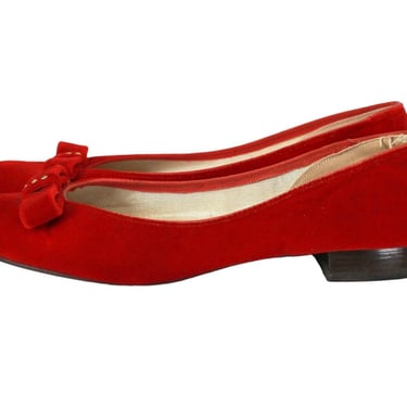 1950s Red Velvet Shoes - 1950s Red Velvet Flats - Vintage Red Velvet Shoes - Vintage Ruby Slippers - 1950s Womens Red Shoes | Size 6.5 US 
