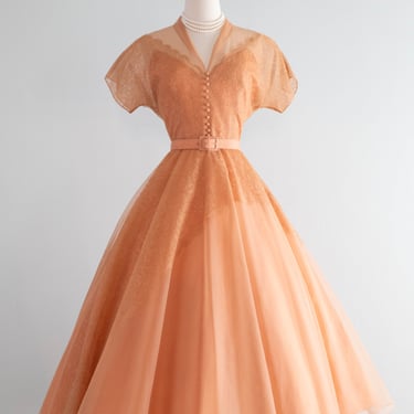 Classic 1950's Autumn Lace Party Dress By Jack Herzog / SM