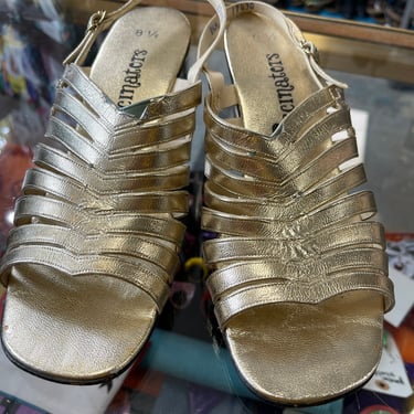 Gold Heels Vintage 1960s Metallic Gold Fascinators Shoes Women's size 8 1/2 
