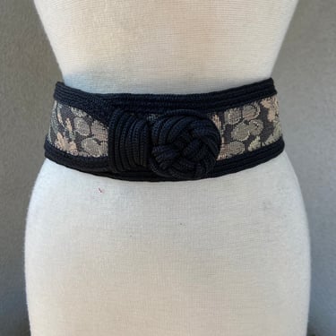 Vintage preppy country style black braided rope belt with tapestry fabric by Axcess sz M/L 