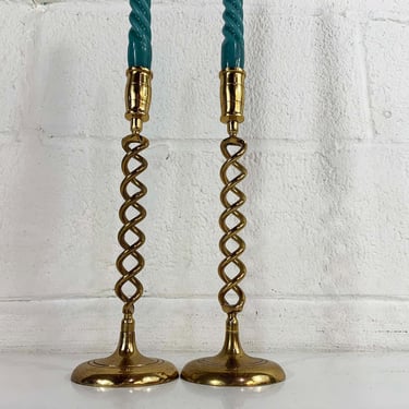 Vintage Brass Candle Holders Set Pair Candlesticks Retro Decor Mid-Century Hollywood Regency Candleholder Spiral Tall Barley Twist Wedding 