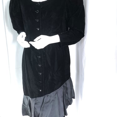 1980s LANVIN Haute Couture, Ruffled Black Velvet Event Dress, Ladylike LBD, 1970s Crahay for Lanvin, 80 YSL Dress Vibe, Mother of The Bride 
