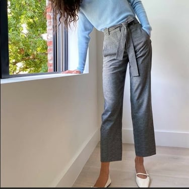 ARITZIA Wilfred Womens Jallade Trouser Pant High Waist Grey Tie Microcheck Size 0 