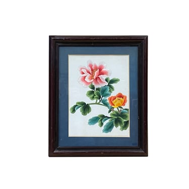 Oriental Chinese Peony Flower Embroidery Framed Wall Decor ws3437E 