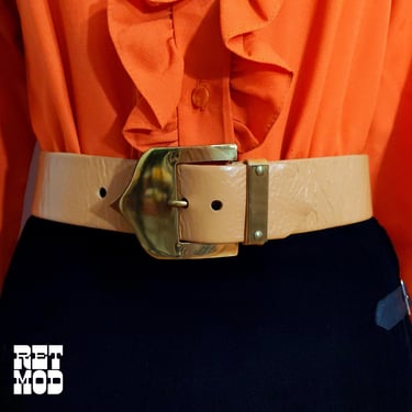 Vintage 70s Victoriana Wide Tan Leather Statement Belt by Roger Van S 